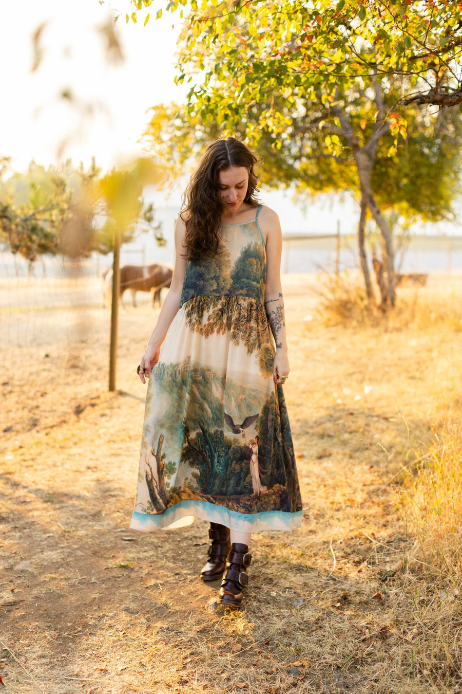 Awakening Bohéme Printed Long Maxi Slip Dress w/ Landscape