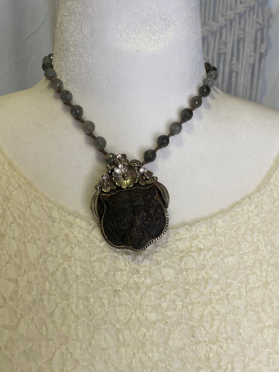 Carved Laborite Tiger Short Necklace by Tara Gasparian