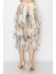 Feather Mesh Tiered Tulle Skirt by Origami