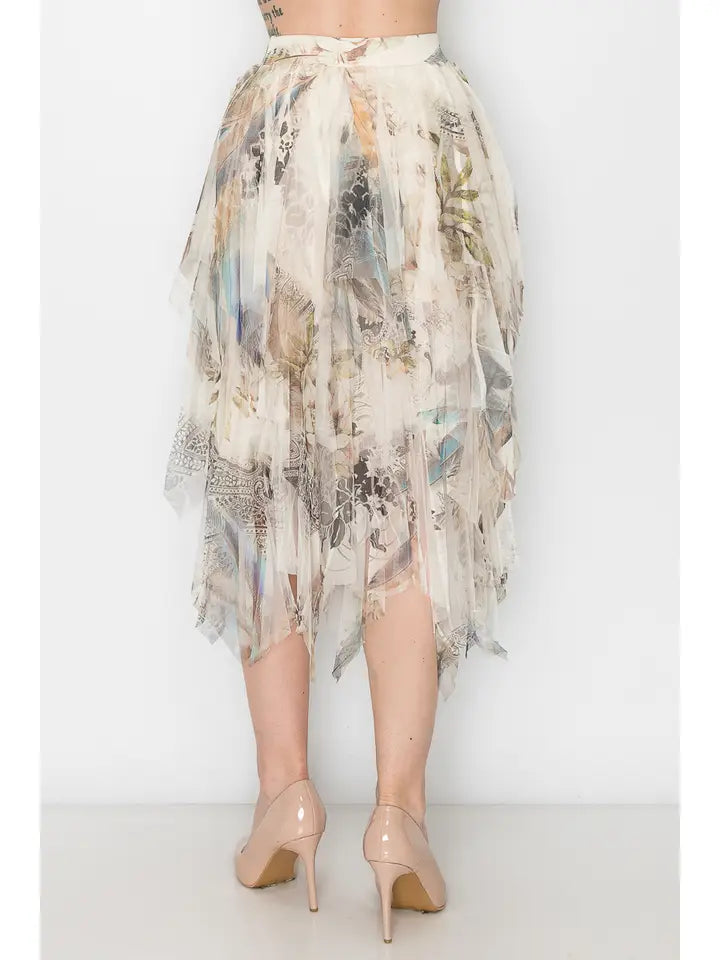 Feather Mesh Tiered Tulle Skirt by Origami