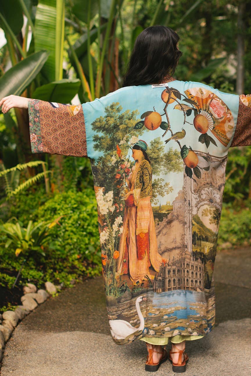 Secret Garden Opera Duster Kimono Robe w/ Swan, Fan