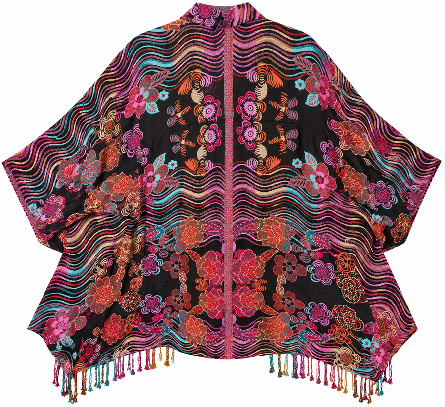 Bohemian Tapestry Kimono Jacket with Fringe