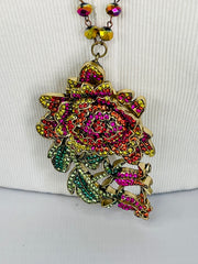 Rhinestone  Rainbow Rose Necklace by Gina