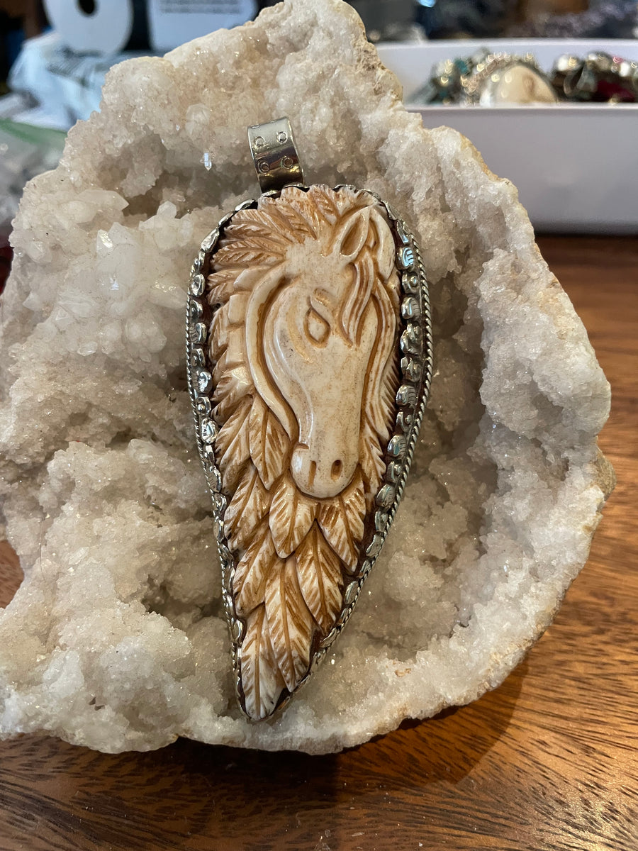 Pendant Only Carved Horse Feather Head