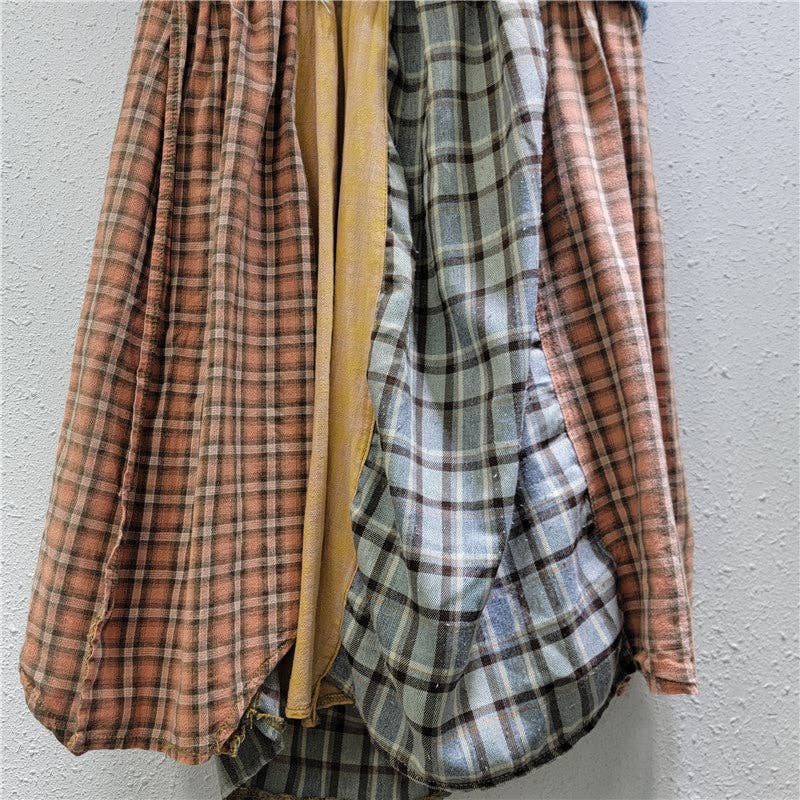 Spliced Plaid Denim High Waist A-Line Midi Skirt Robin Boutique