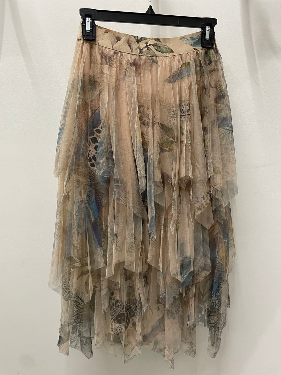 Feather Mesh Tiered Tulle Skirt by Origami