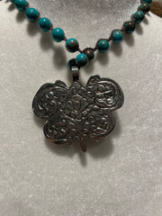 Carved Chrysocolla Butterfly Short Necklace
