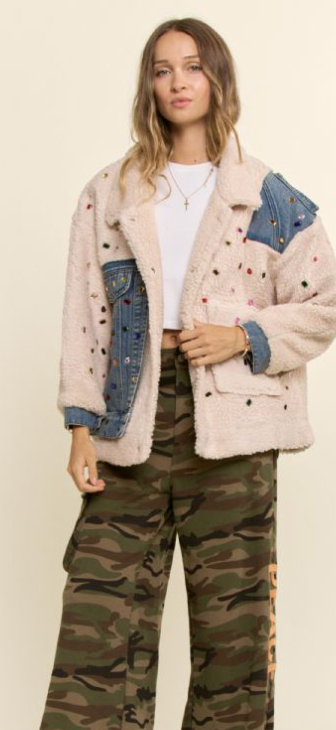 Gemstone Sherpa Denim Jacket By Davi & Dani - Robin Boutique
