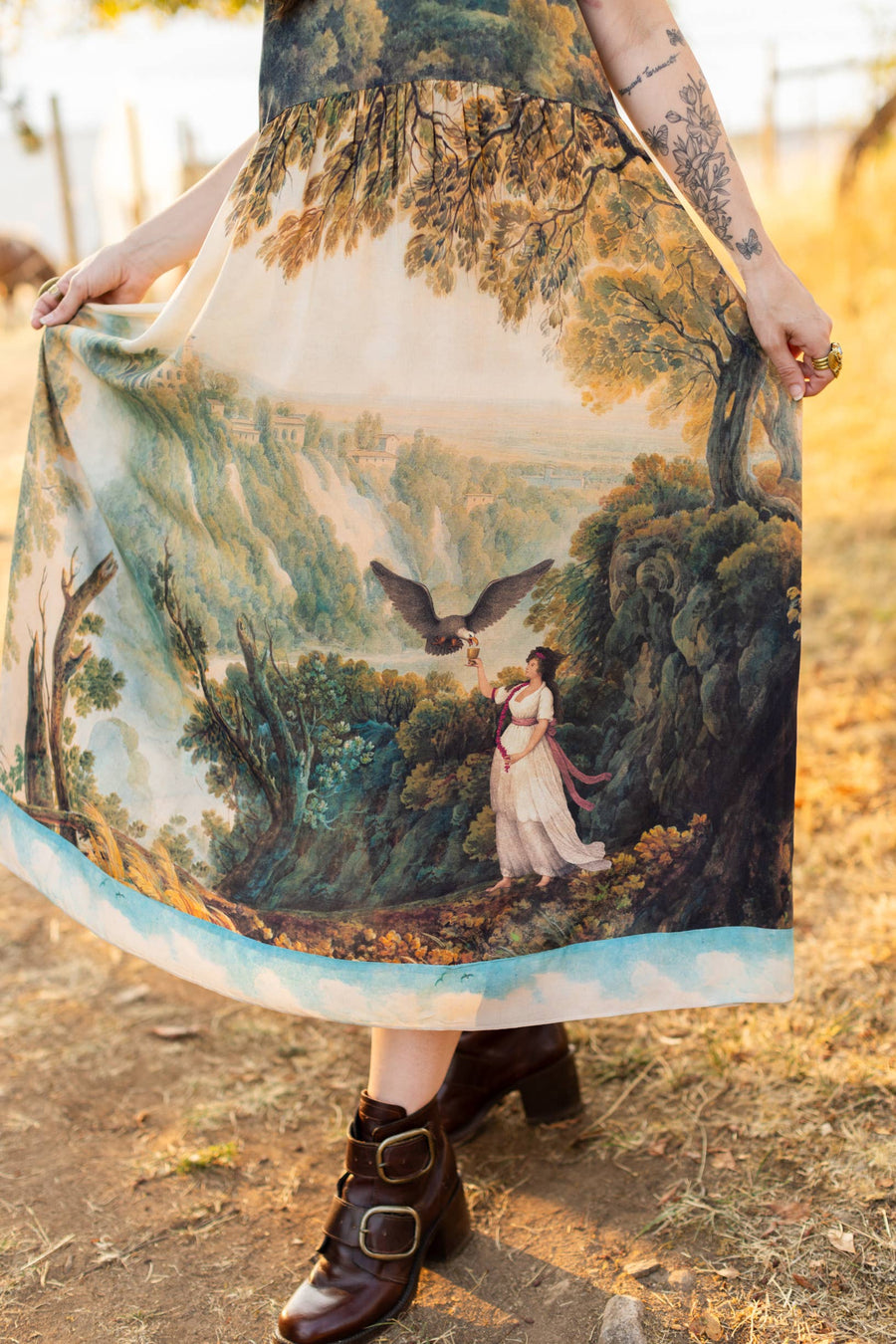 Awakening Bohéme Printed Long Maxi Slip Dress w/ Landscape