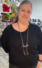 Black Copper Tassel Horse Necklace by Gina Robin Boutique