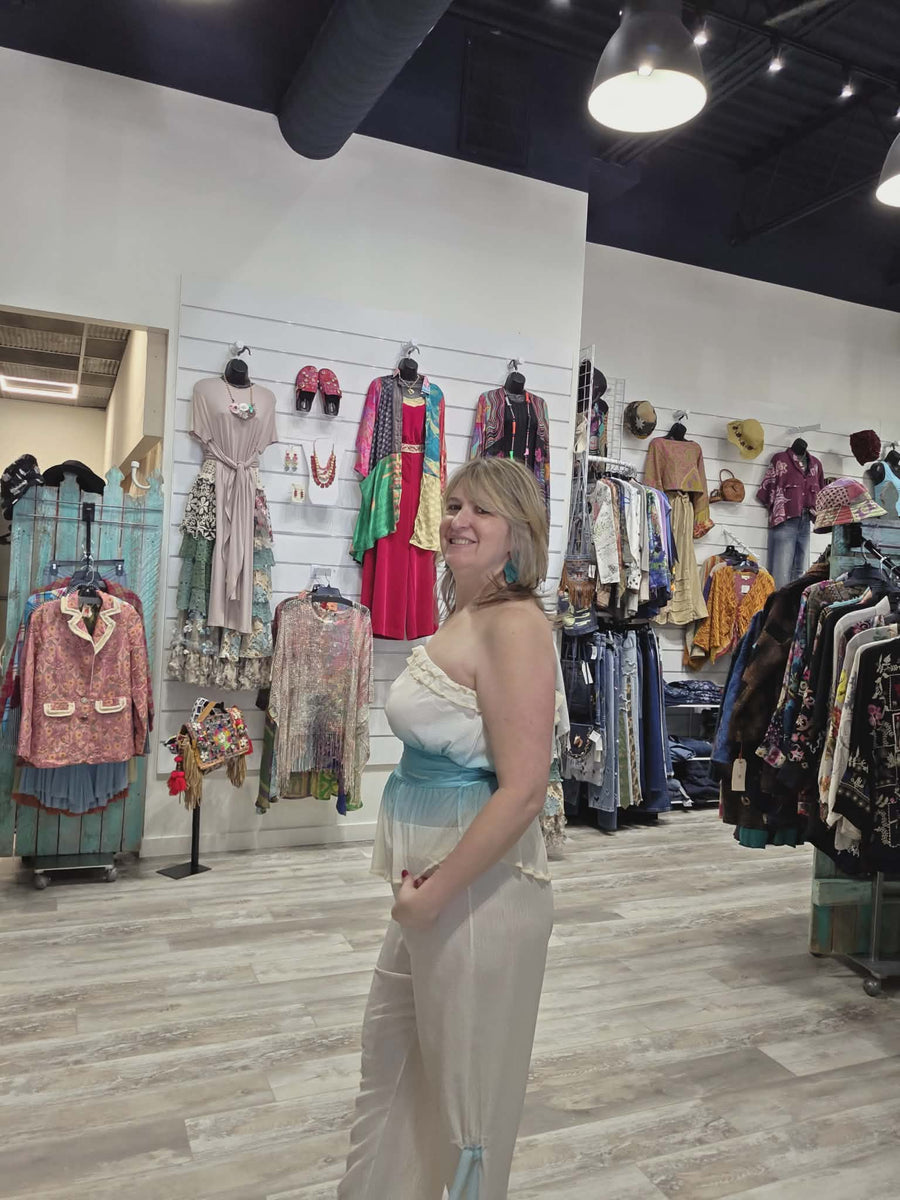 Strapless Ruffled Blouse in Ocean by IPNG Design