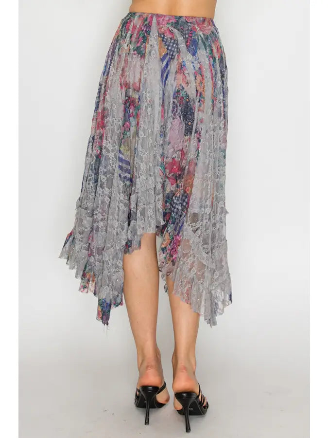 All-Sparkly Romantic Lace Skirt in Bold Floral by Origami Robin Boutique