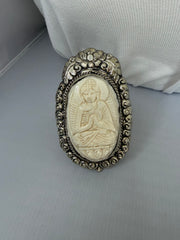 Sacred Serenity Buddha Bone Carved Cuff Bracelet