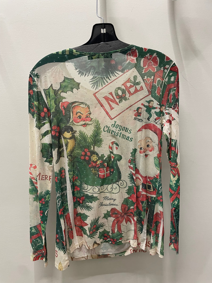 Sparkling Sheer Mesh Layering Shirt in Vintage Christmas by Origami
