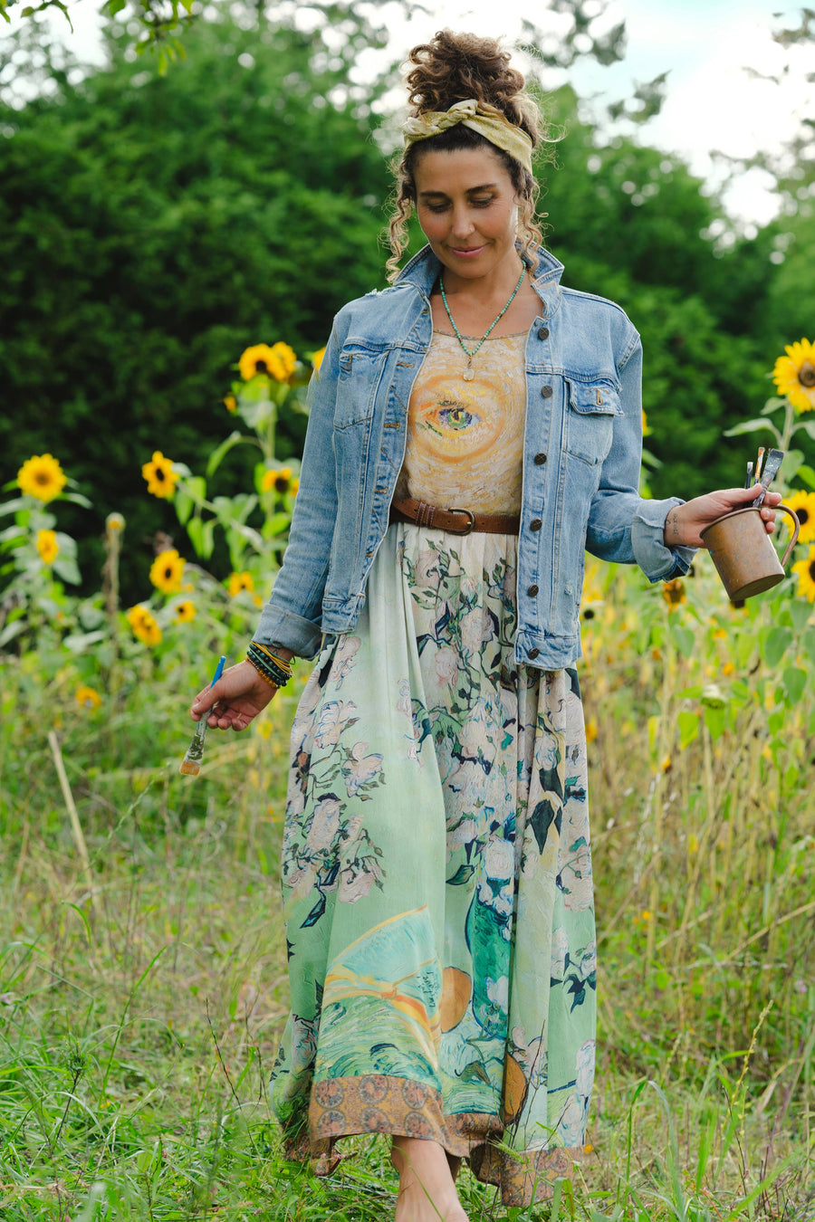 Additional view of I Paint My Dream Van Gogh Bohéme Long Maxi Slip Dress from Robin Boutique.