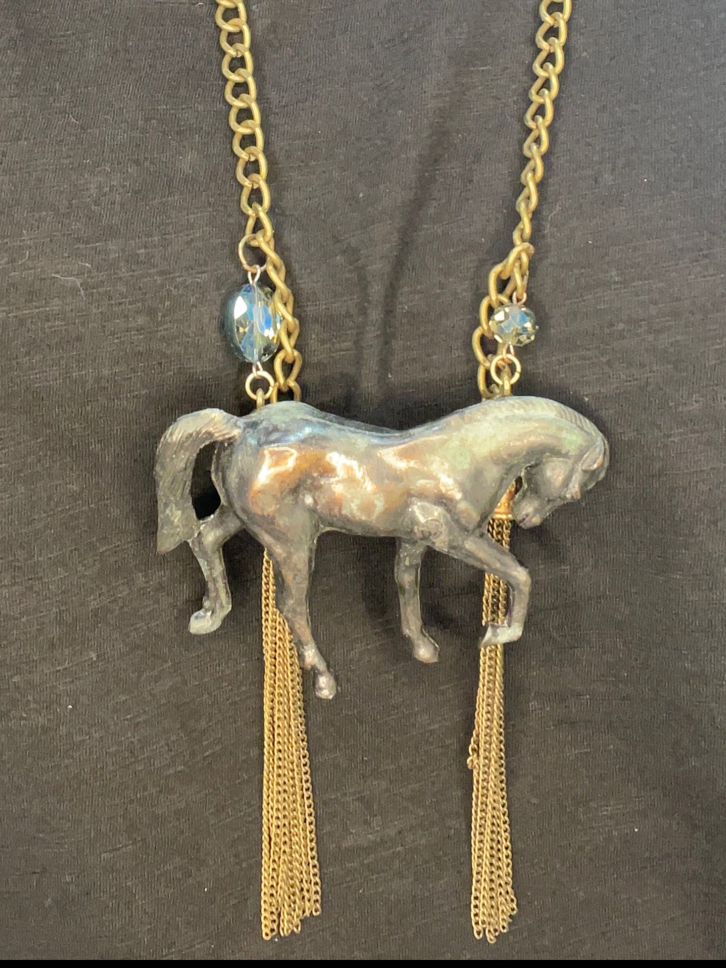 Black Copper Tassel Horse Necklace by Gina