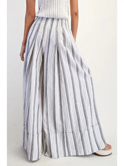 Black Stripe Linen-Cotton Wide Leg Pant by Cotiera CP6026 Robin Boutique