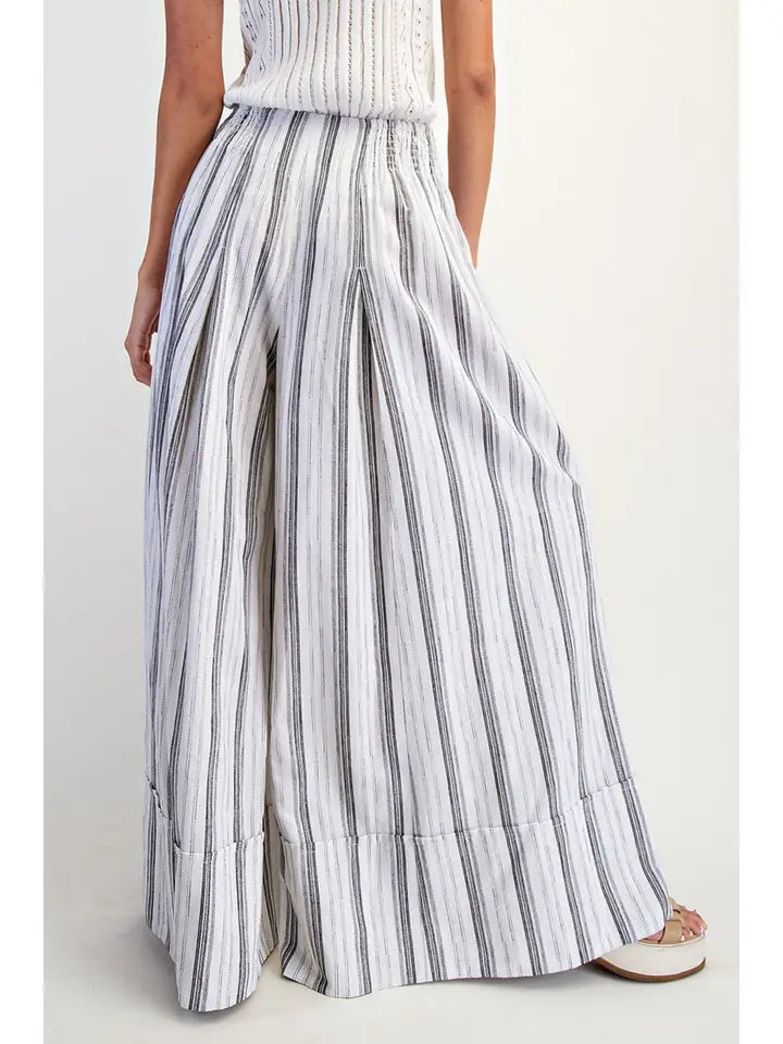 Black Stripe Linen-Cotton Wide Leg Pant by Cotiera CP6026 Robin Boutique