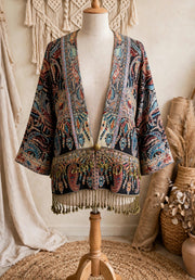 Reversible Tapestry Fringe Short Jacket