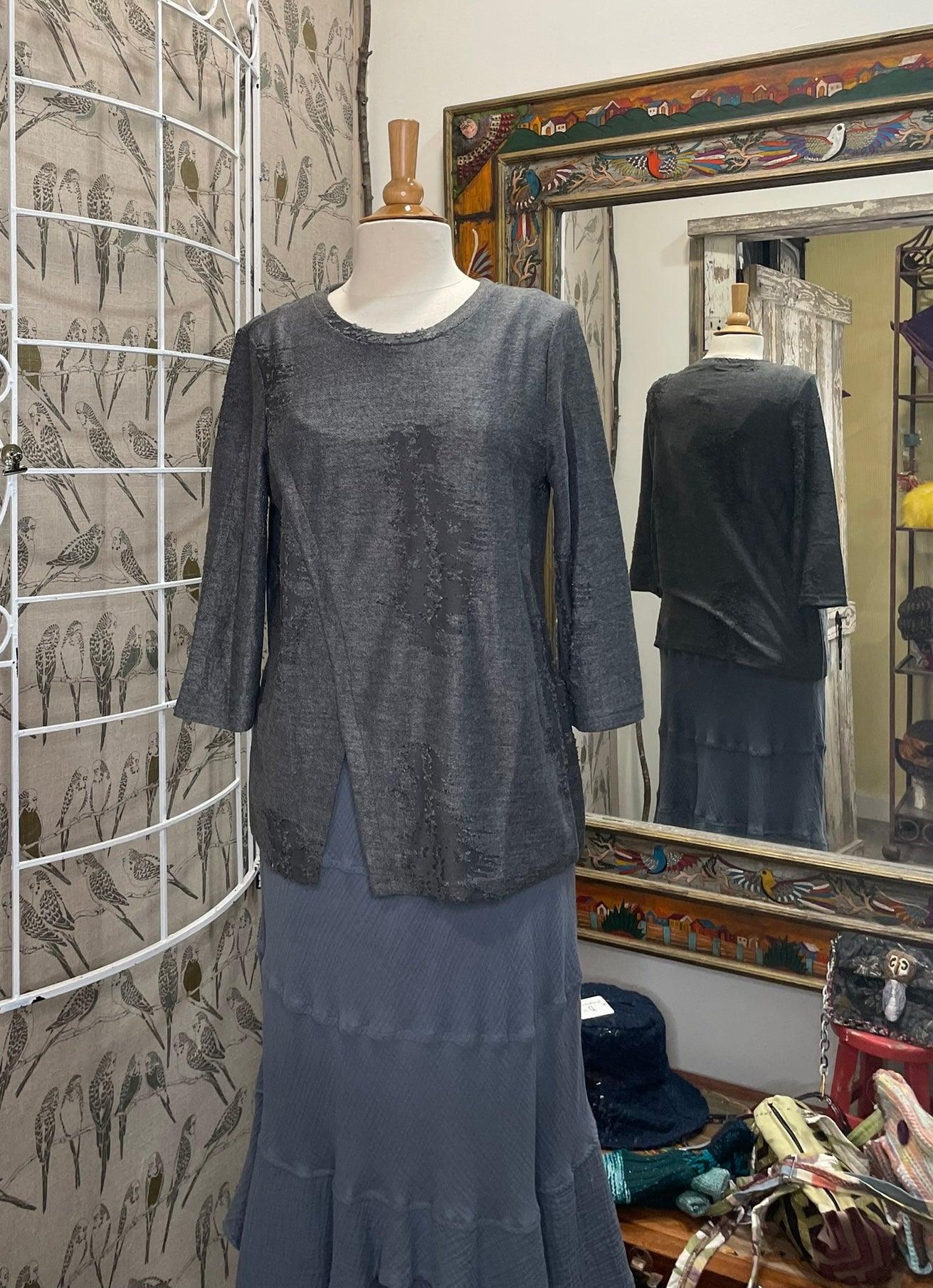 Distressed Faux Wrap Top by Creations - Robin Boutique-Boutique 