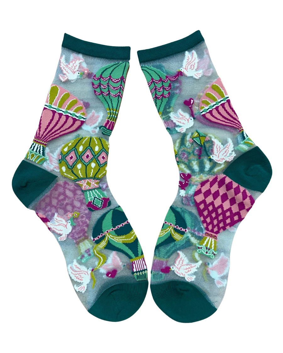 Hot Air Balloon Shimmer Sheer Crew Sock Robin Boutique