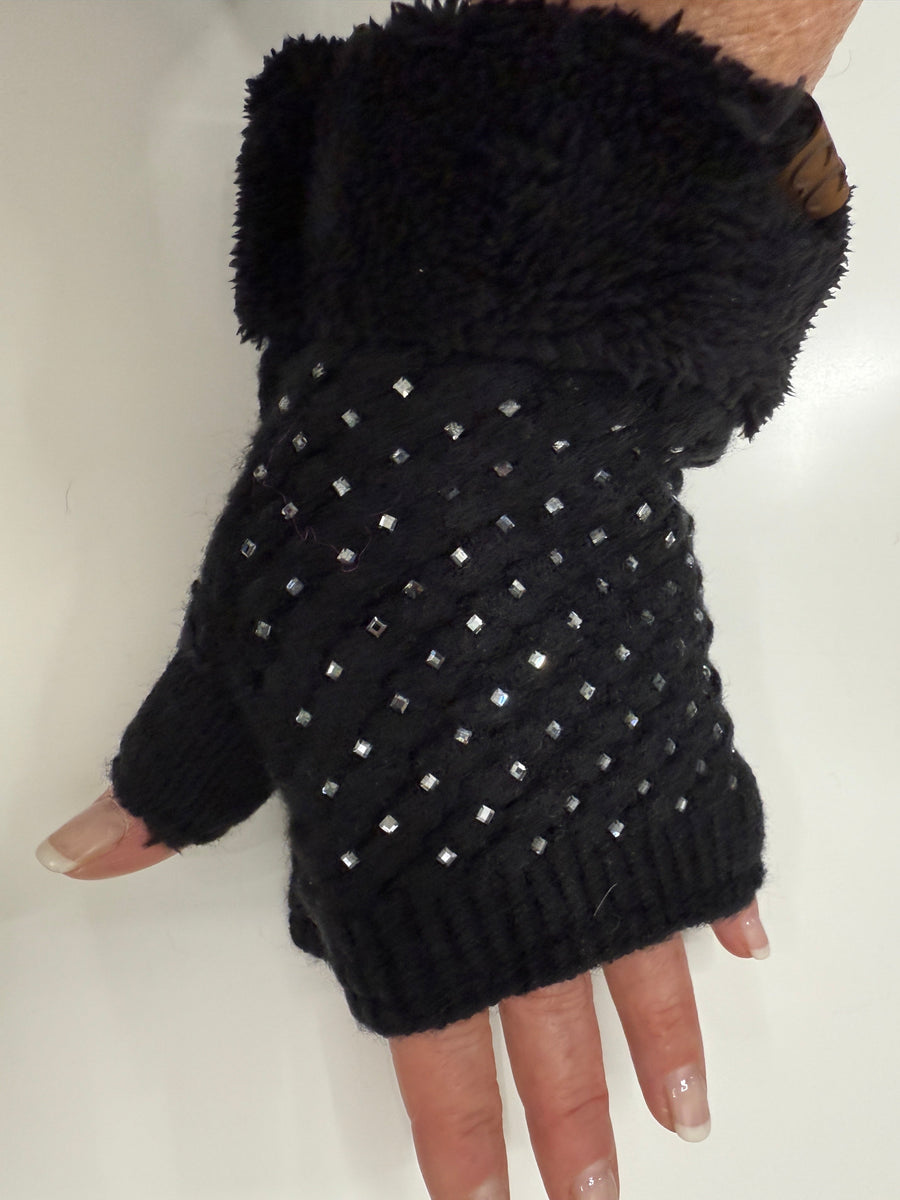 C.C. Beanie Rhinestone Fingerless Gloves Robin Boutique