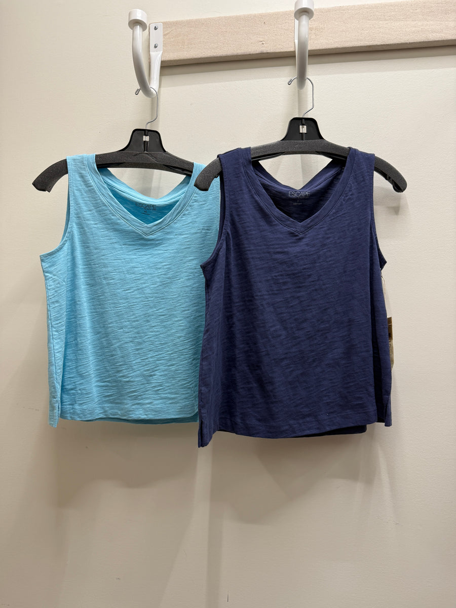 Solid V-Neck Slub Cotton Tank by Escape