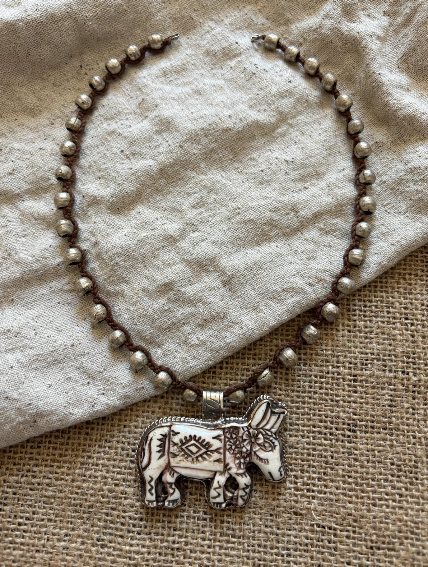 Desert Story Carved Bone Donkey Necklace by Tara Gasparian