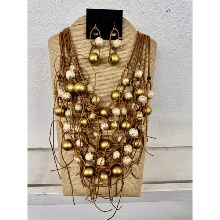 Camel Wood Bead Mix Necklace Set