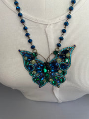 Rhinestone Blue Butterfly Necklace by Gina