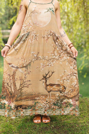 Additional view of Fable Bohéme Long Maxi Slip Dress with Blossoms, Deer & Moon from Robin Boutique.