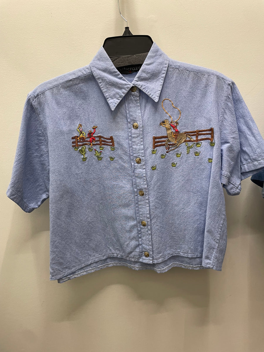 Reworked Denim Crop Button Down #209