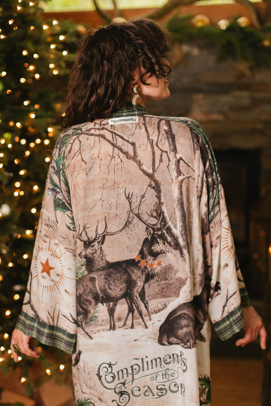 Winter Wish Christmas Plaid Bamboo Kimono Cardigan with Belt