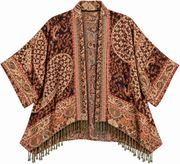Bohemian Tapestry Kimono Jacket with Fringe