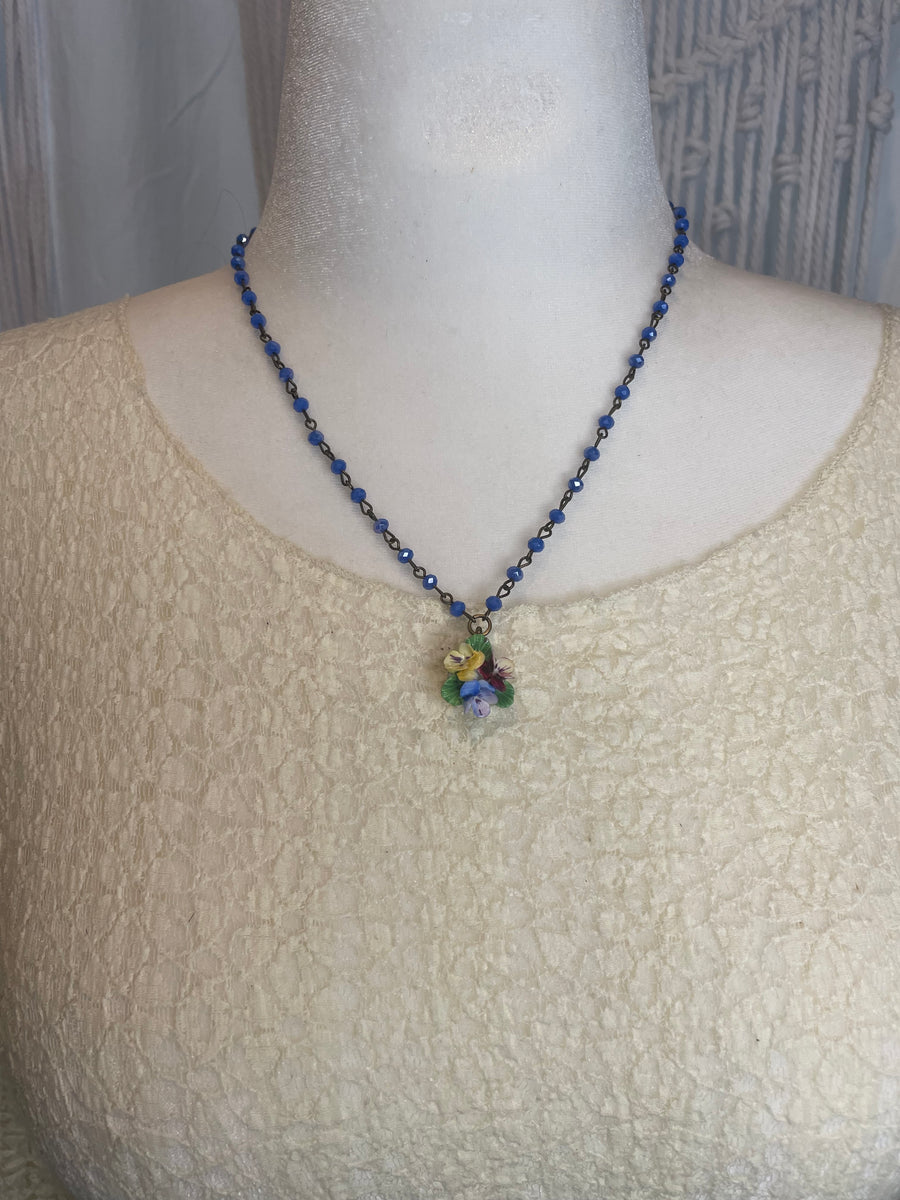 Mini Pansy Porcelain Cluster Dangle Necklace by Gina