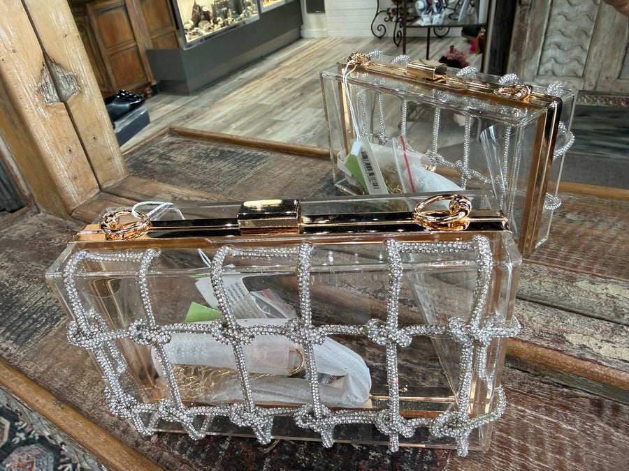 Clear Evening Bag with Multi Evening Lattice Details Robin Boutique