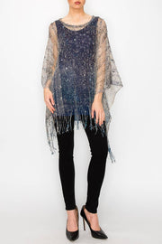 Navy Sequin Mesh Layering Top with Fringes Robin Boutique