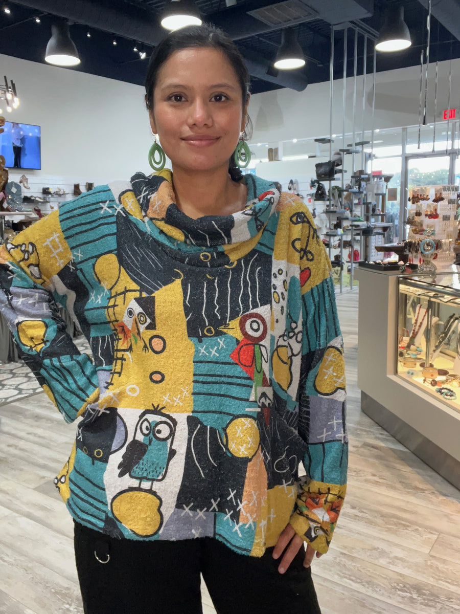 Artful Aviary Cowl Neck Pullover by Inoah