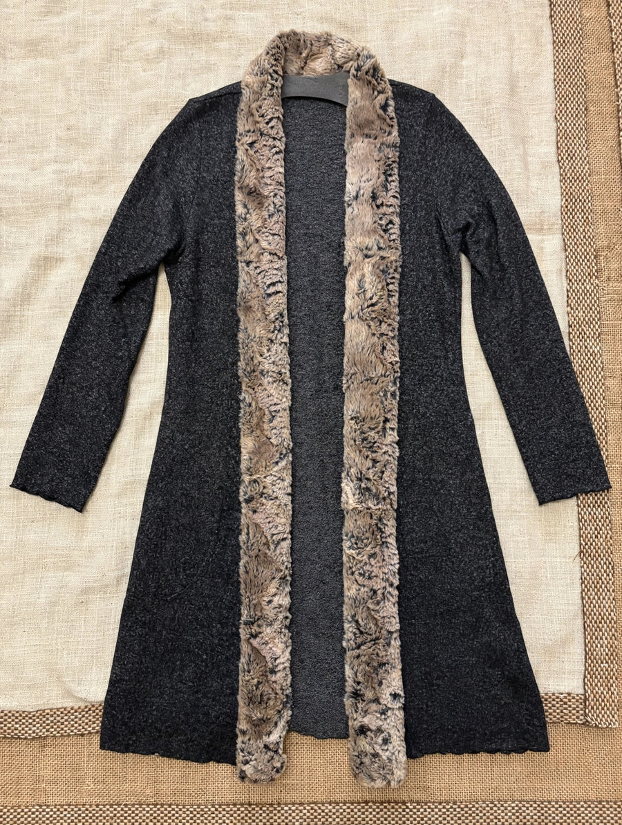 Faux Fur Trimmed Sweater Cardigan