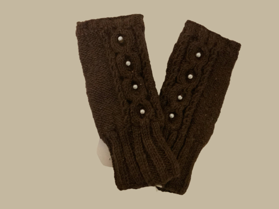 Fingerless Wool Lined Gloves with Cables and Beads by Yak N Yeti Robin Boutique