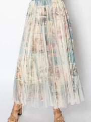 Patch Floral Mesh Tulle Maxi Skirt by Origami