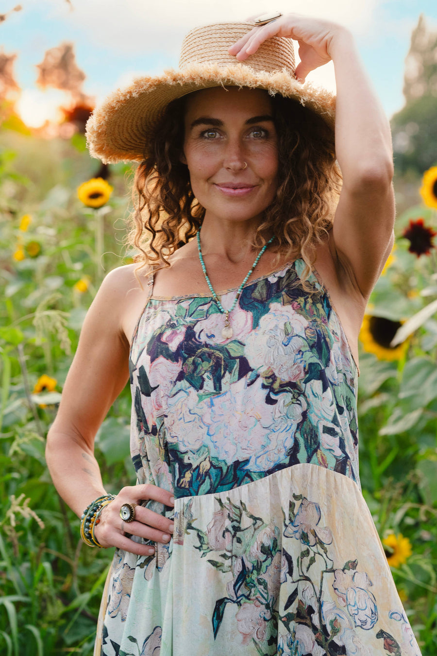 Additional view of I Paint My Dream Van Gogh Bohéme Long Maxi Slip Dress from Robin Boutique.