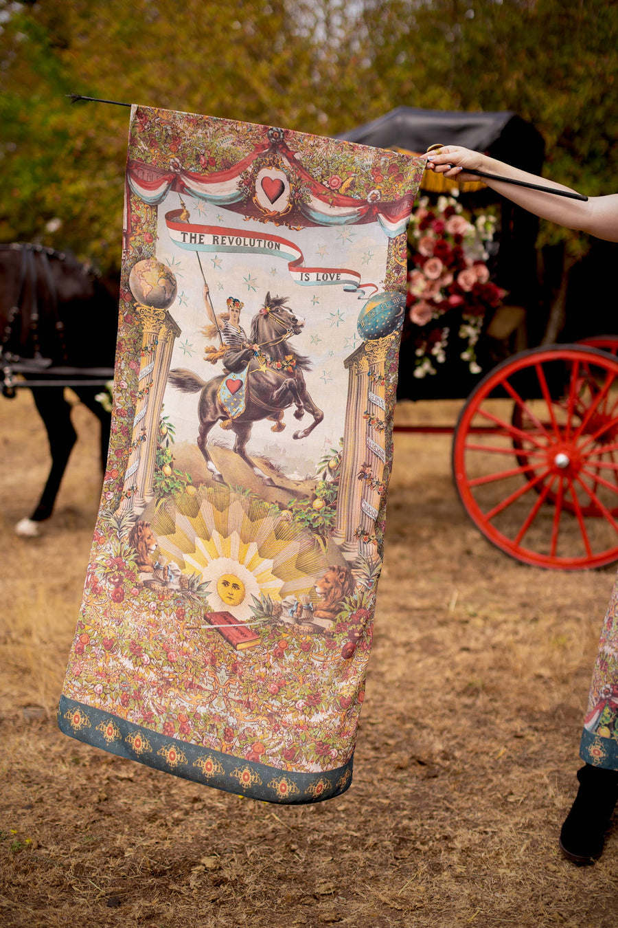 Love Revolution Bohemian Scarf with sun, horse, & florals