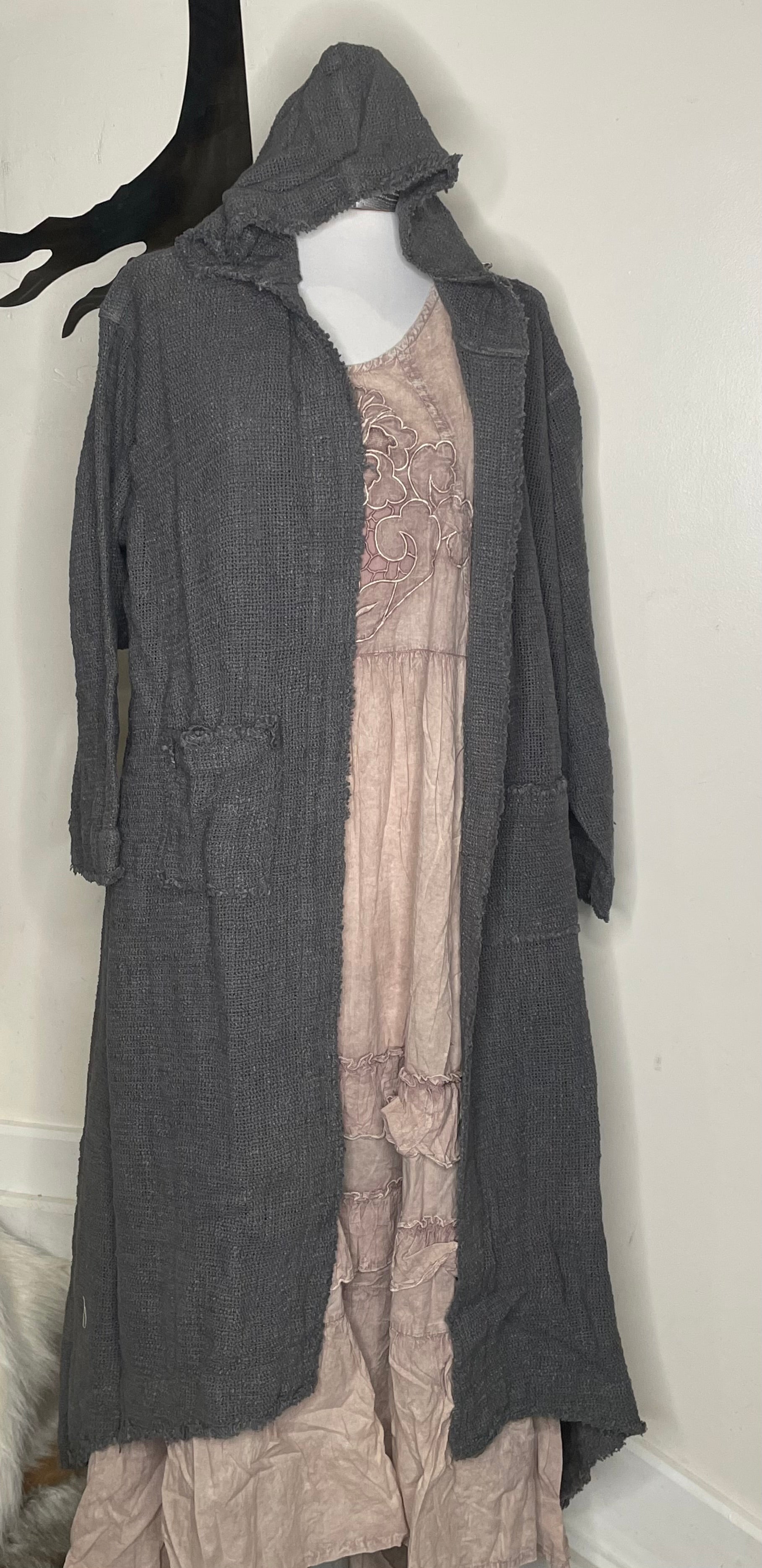 Additional view of Cotton Open Knit Hooded Fringe Duster by Paper Lace from Robin Boutique.