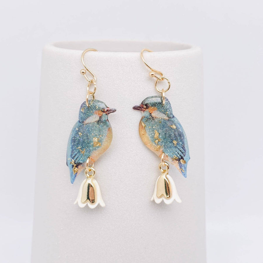 Resin Blue Bird Charm Dangle Earrings - Robin Booutique