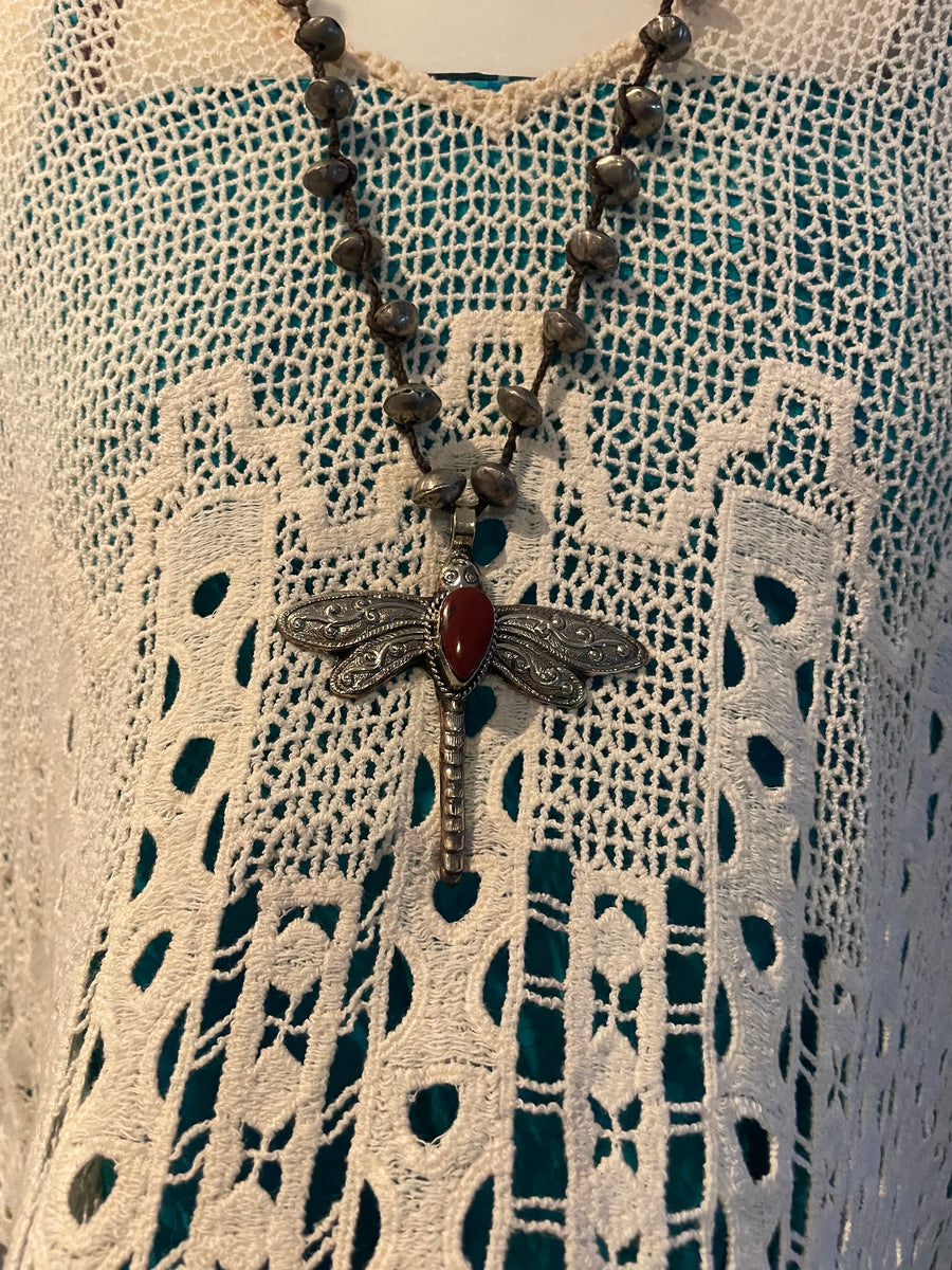 Coral Dragonfly Long Necklace by Tara Gasparin