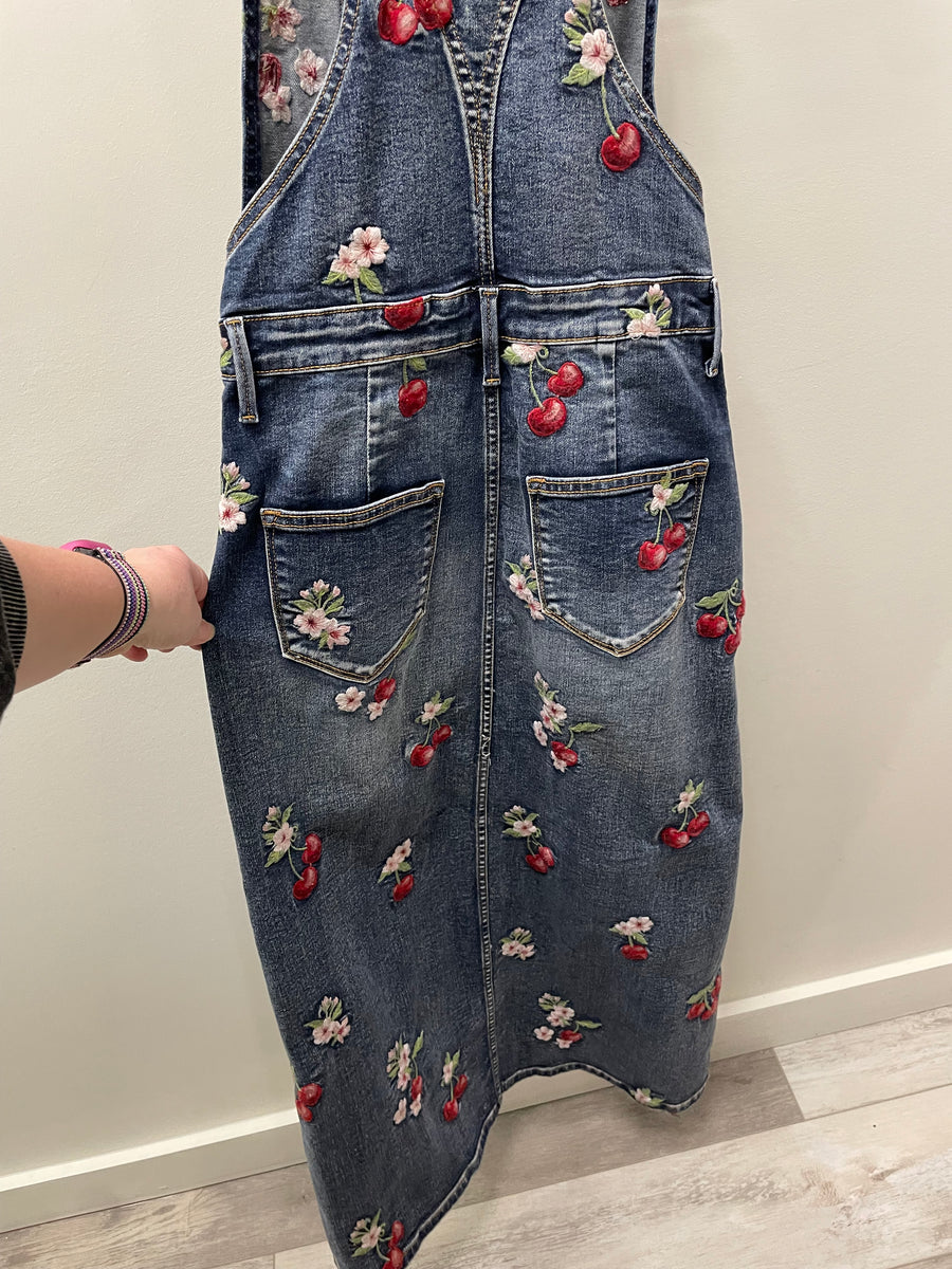 Sarah Overall Dress in Cherry on Top by Driftwood Jeans