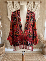 Reversible Tapestry Fringe Short Jacket