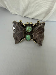 Amethyst Quartz & Turquoise Butterfly Adjustable Ring