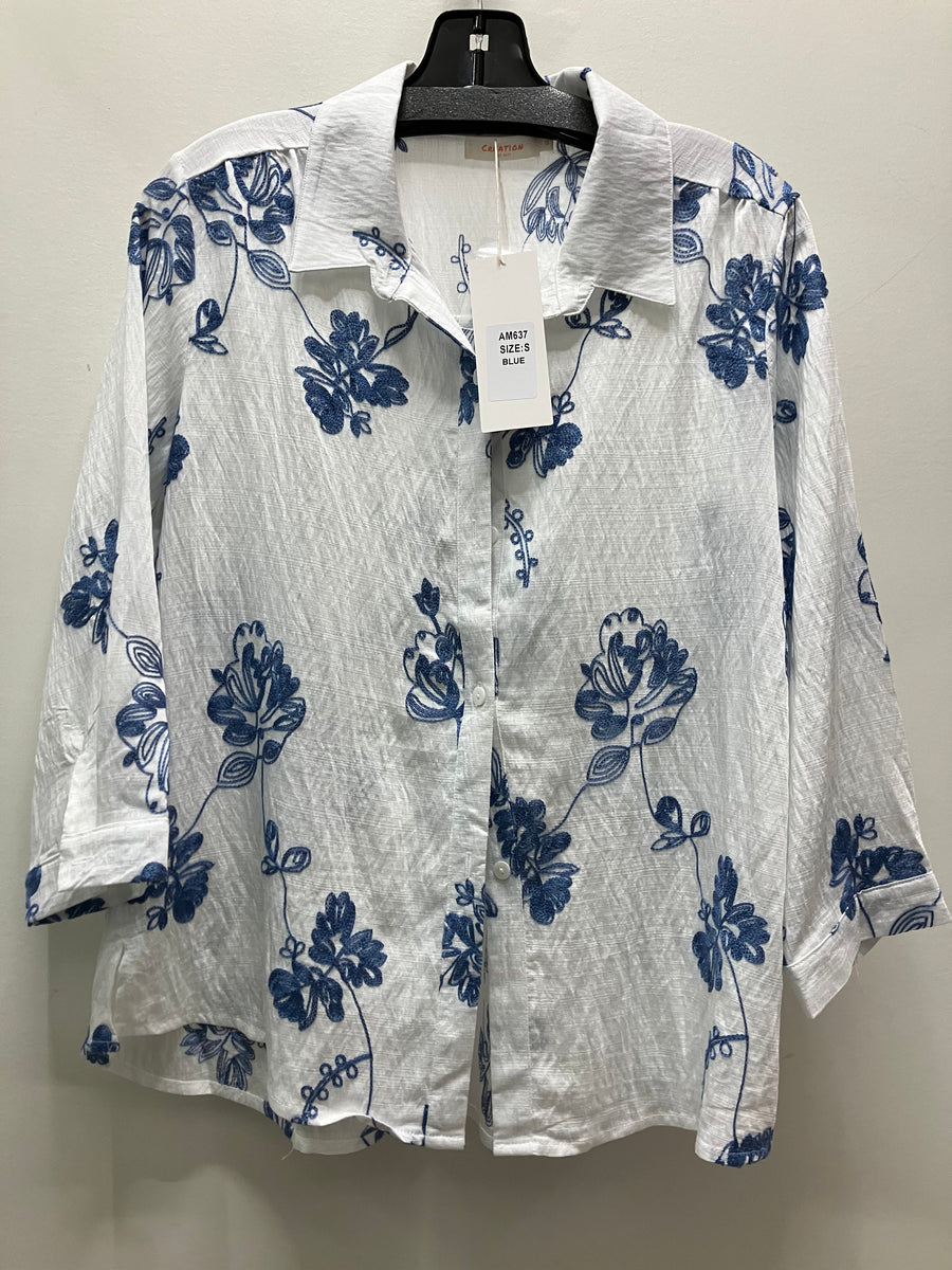 Blue Floral Print Blouse by Creations